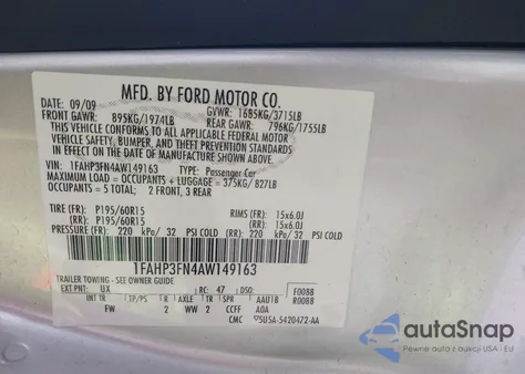 2010 Ford Focus Se из США, поврежденный, VIN 1FAHP3FN4AW149163